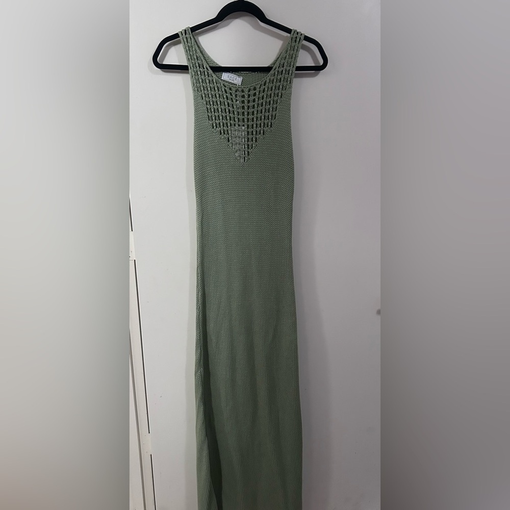 Sage Olive Crochet-Detail Maxi Dress in Green